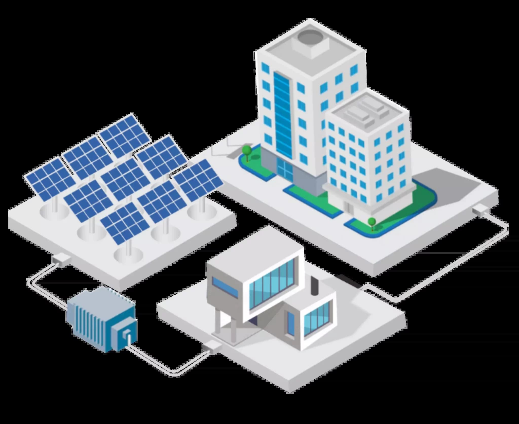 Imagem de prédios com painéis solares no topo